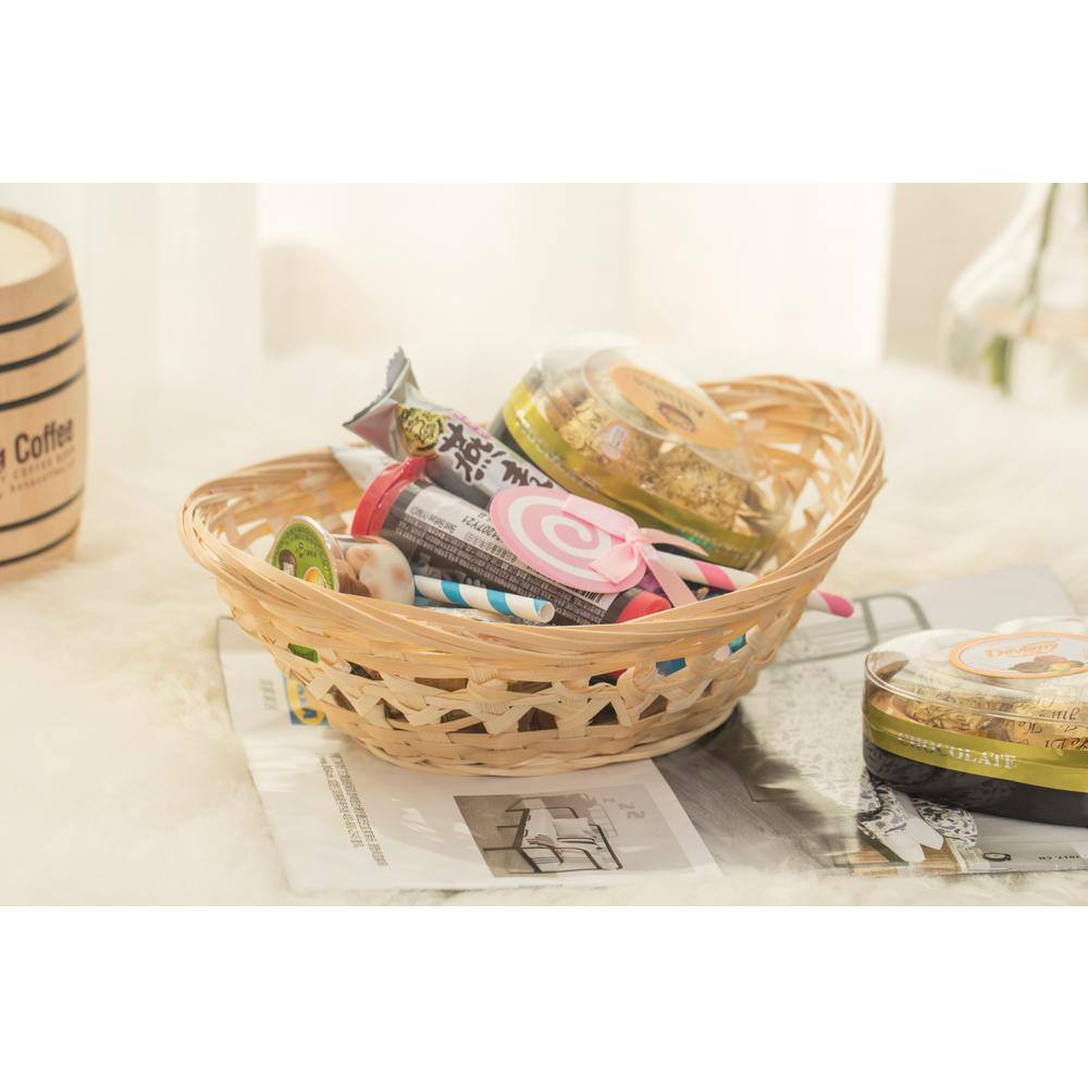 Vintiquewise Natural Bamboo Oval Storage Bread Basket Storage Display Trays (Set of 5) QI003504.L.5