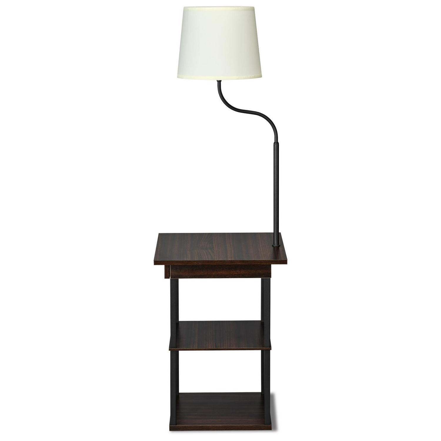 DPI DecorTech Square End Table with Lamp， AC Power and USB Charging Ports， Walnut