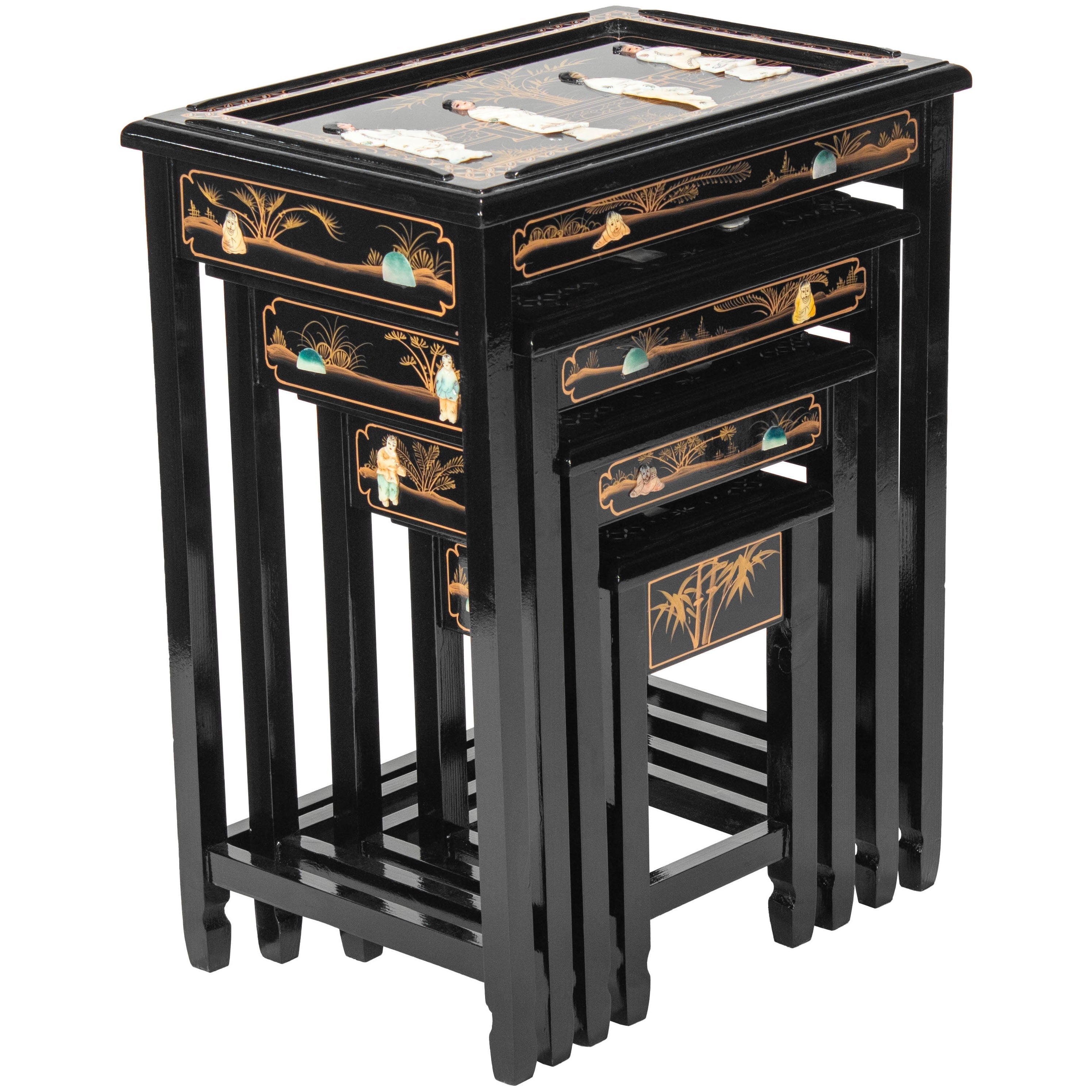 Oriental Furniture Black Lacquer Nesting Tables - Royal Ladies