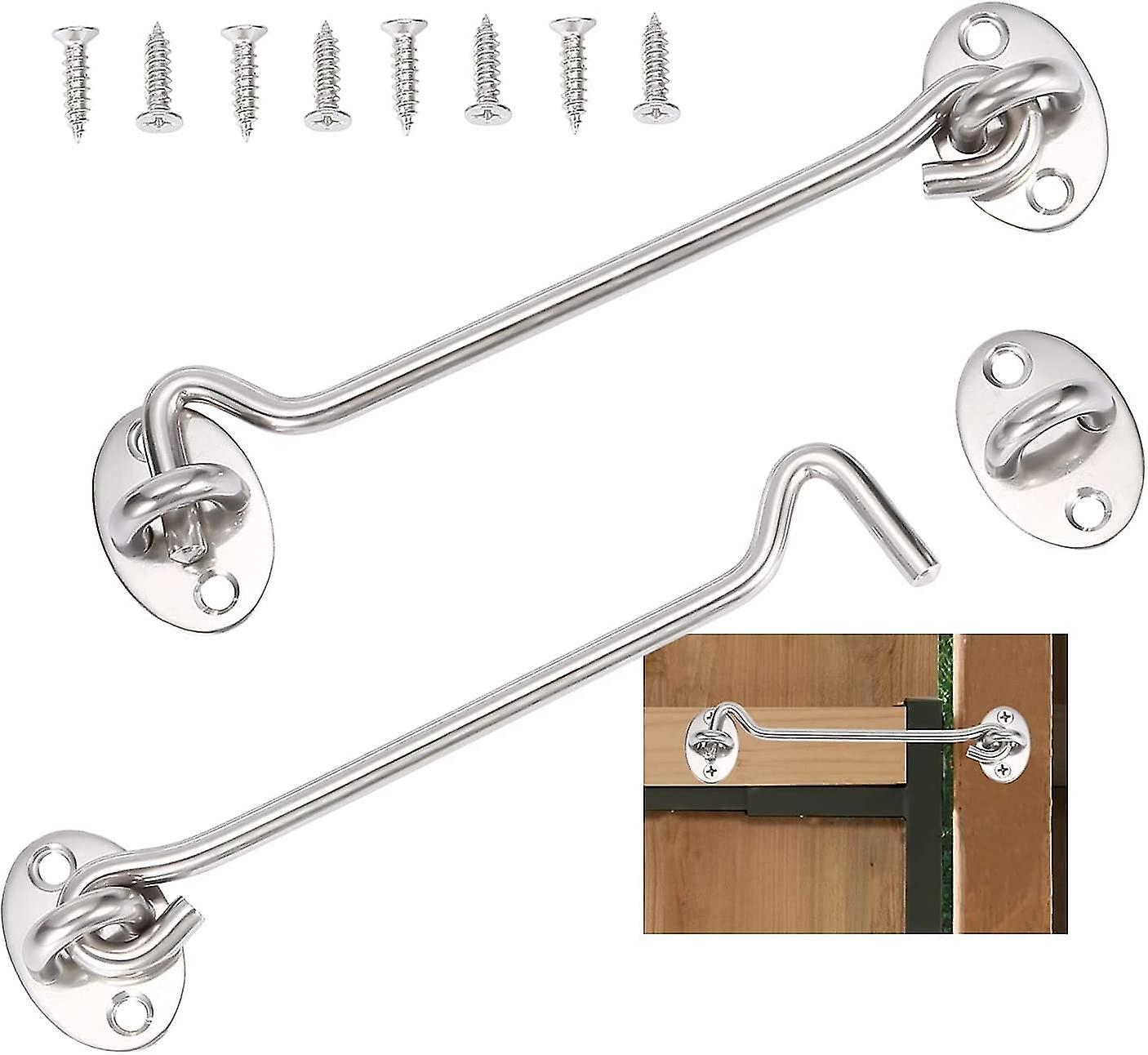 2pcs Cabin Hook，door Latch Hook，silver Stainless Steel Door Hook Lock，with Mounting Screws(15cm)