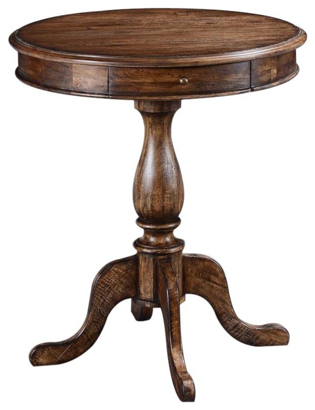 Lamp Table Dayton Round Old World Distressing Rustic Pecan Wood   Traditional   Side Tables And End Tables   by EuroLuxHome  Houzz