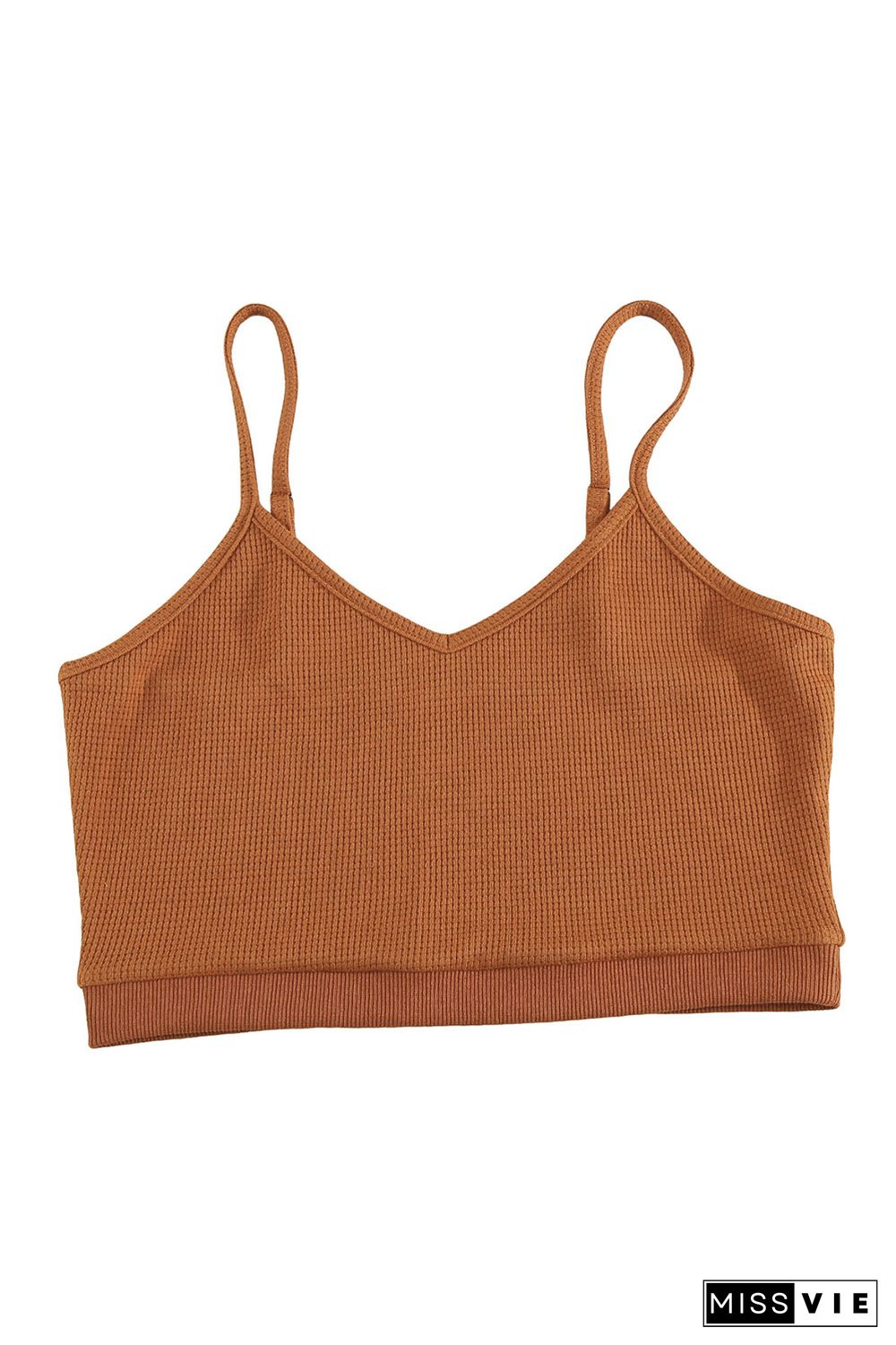 Brown Waffle Knit Skinny Fit Spaghetti Strap Crop Cami Top