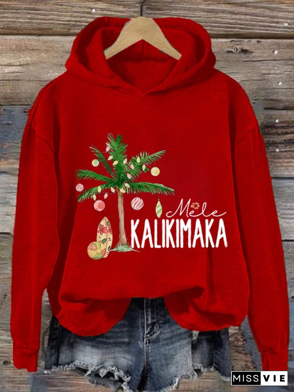 Women's Mele Kalikimaka Chrismas Print Casual Hoodie