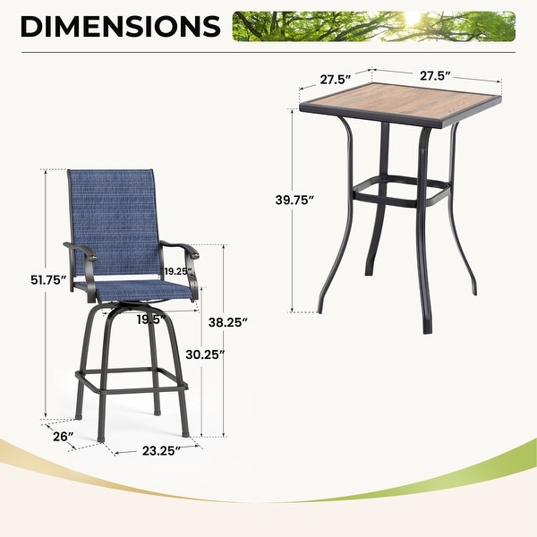 3piece Outdoor Swivel Bar Stool and Table Bistro Set