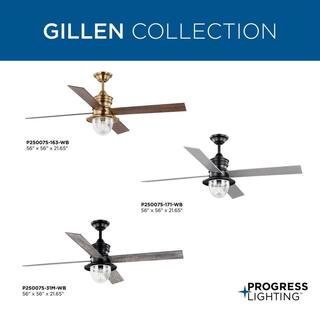 Progress Lighting Gillen 56 in. LED IndoorOutdoor Vintage Brass Vintage Electric Ceiling Fan with Light Kit and Clear Glass Shade P250075-163-WB