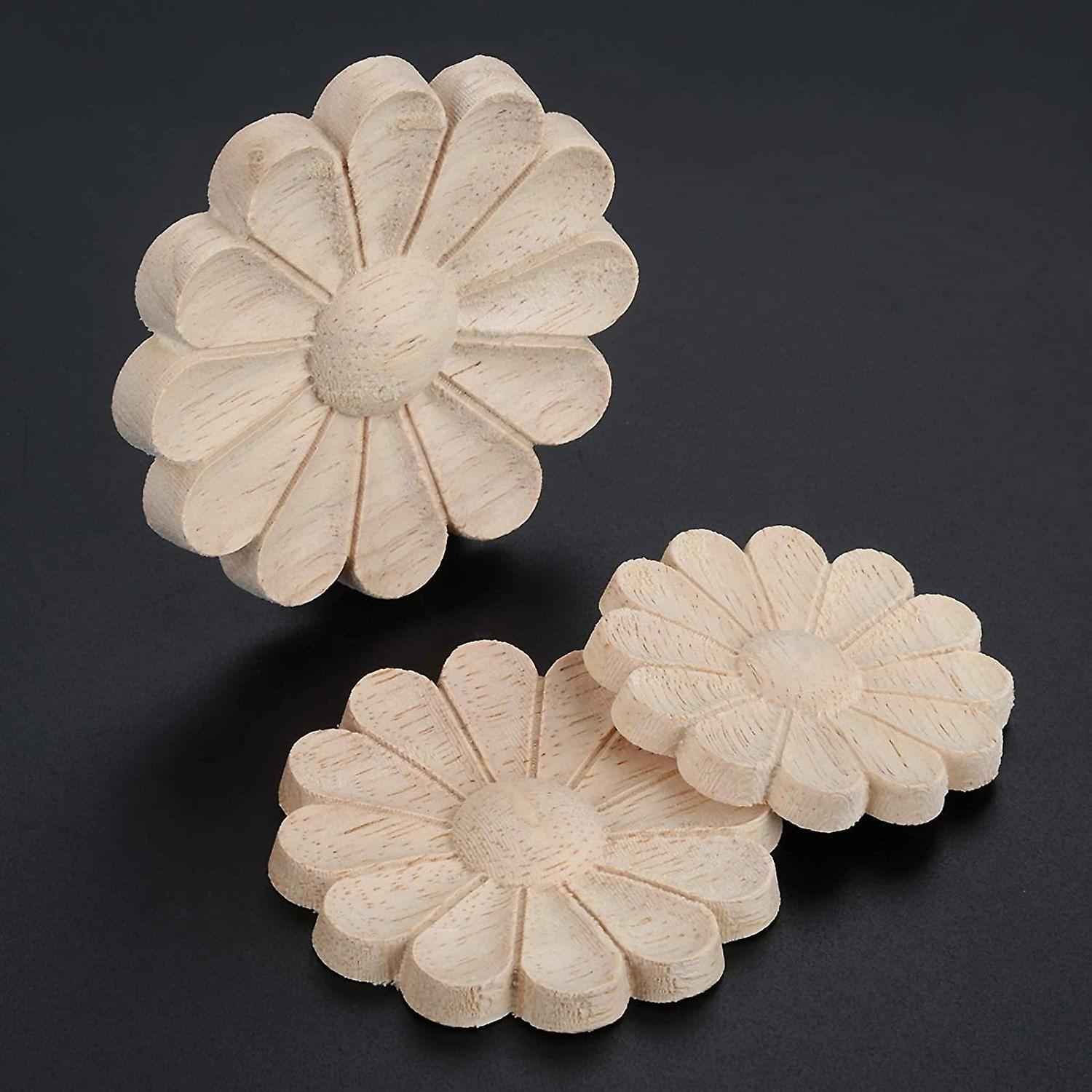 10-pack Flower Appliques Round Onlays Furniture Decoration， Wood Carved Decals For Furniture Refurbished Decoration Door Chair Wall Mirror Desk Cabine