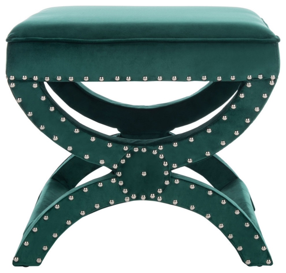 Stella Ottoman  Silver Nail Heads Emerald   Contemporary   Footstools And Ottomans   by Rustic Home Furniture Deco  Houzz