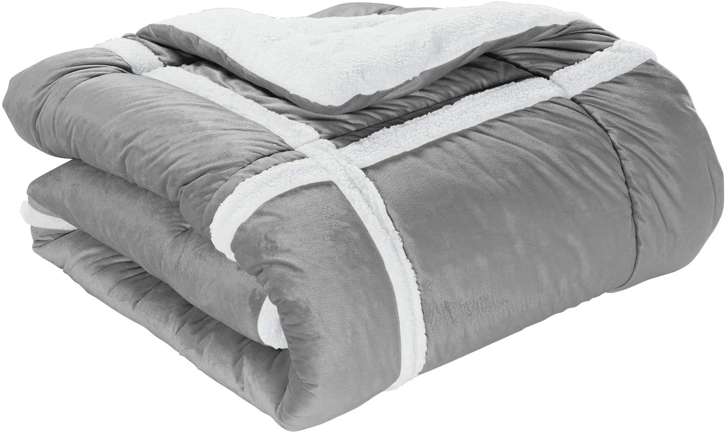 Softest Coziest Plaid Pattern Sherpa Premium Quality Down Alternative Micro-Suede 3-Piece Reversible Comforter Set