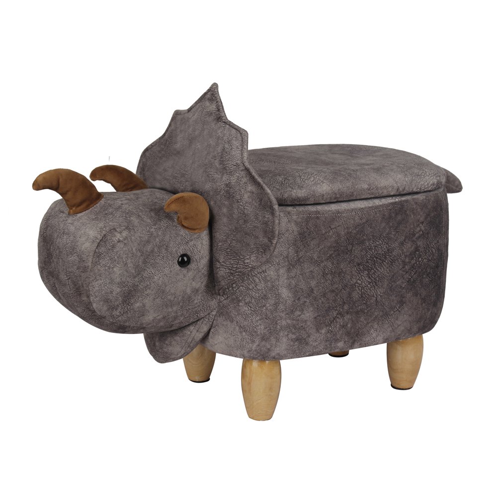 GIA Design Group Soft Plush Kids Animal Ottoman Stool with Storage， Cera Triceratops Dinosaur