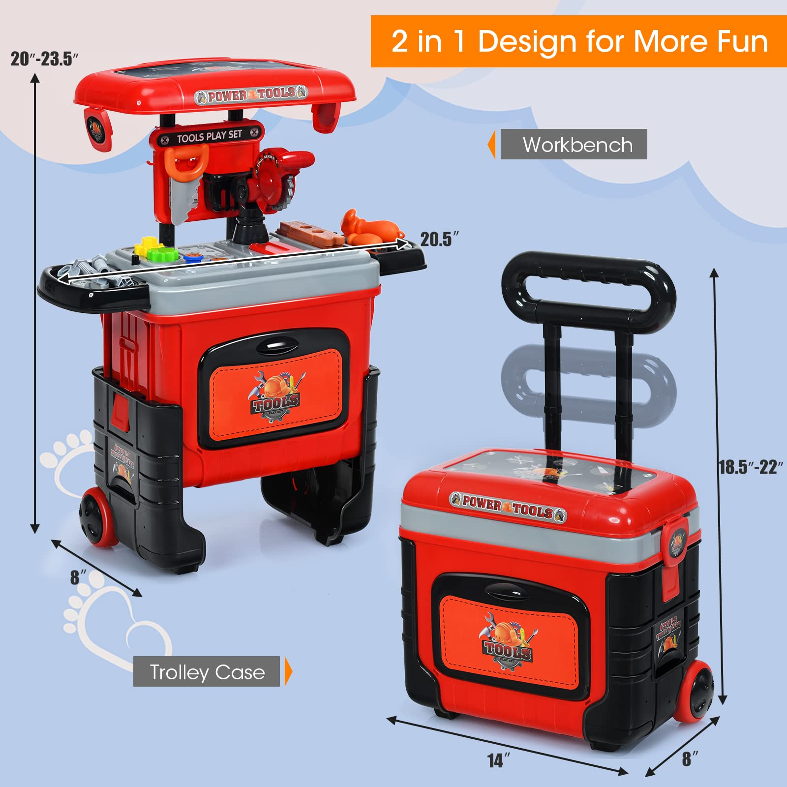 Costzon 2 in 1 Kids Tool Workbench Toy Set, Portable Construction Toy w/ Trolley Case Set for Toddlers