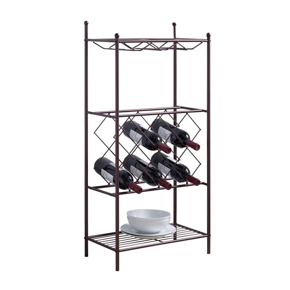 Metal Wine Rack Stand with Glass Holder   Shelves