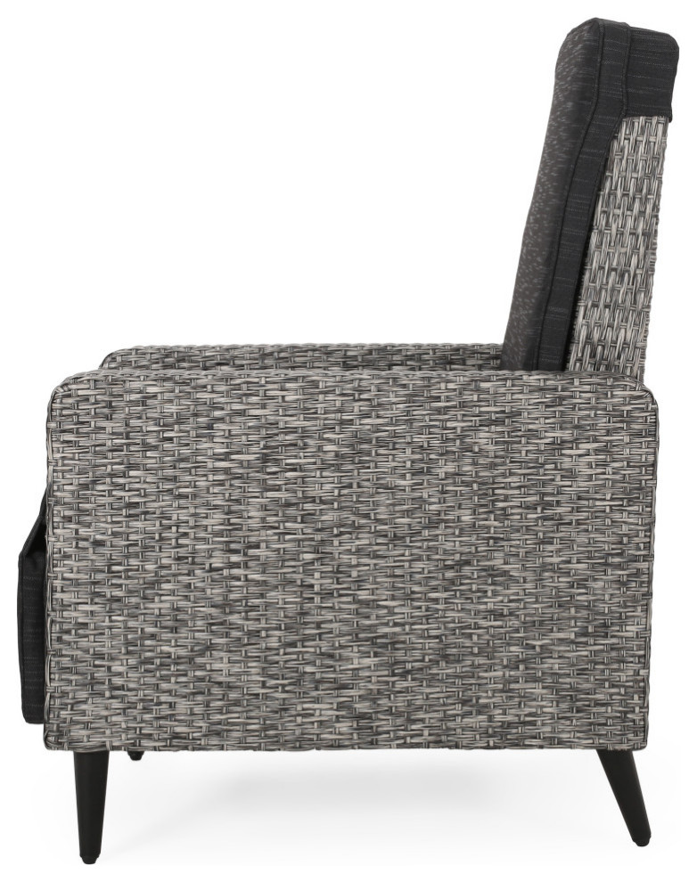 Fircrest Outdoor Wicker Recliner  Mixed Black and Dark Gray   Tropical   Outdoor Lounge Chairs   by GDFStudio  Houzz