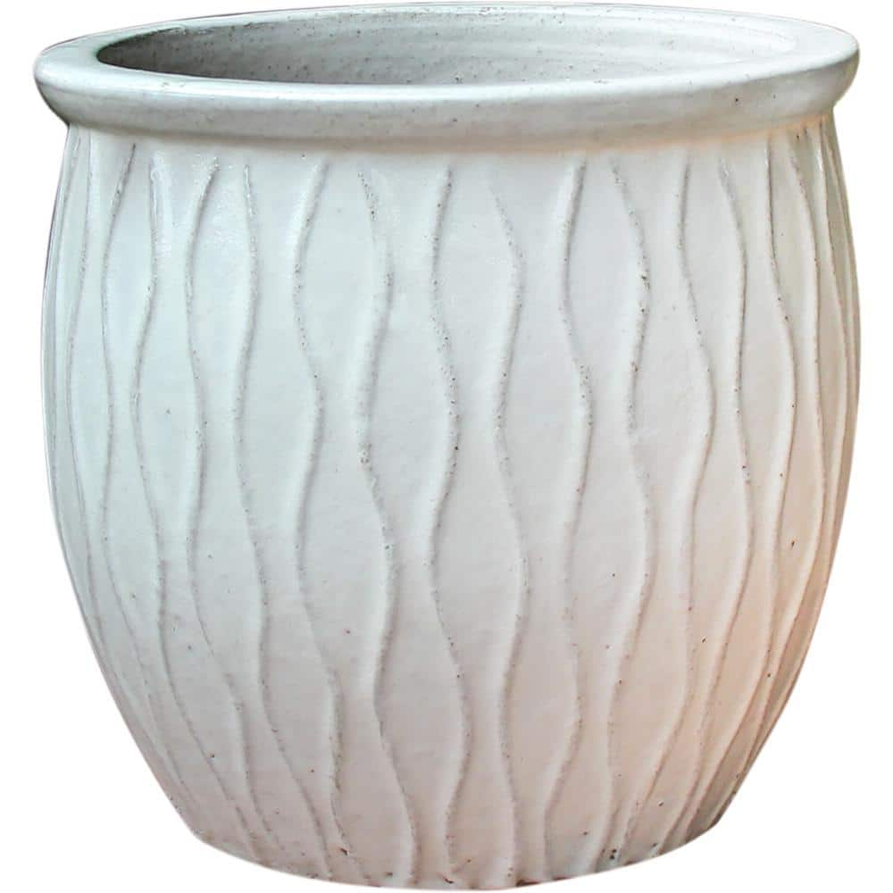 16 in. W x 16 in. H 4.5 qt. White Ceramic Corrientes Fishbowl Planter BB-100C-W