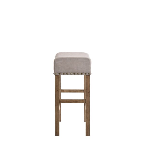 ACME Martha II Counter Height Stool in Tan Linen and Weathered Oak