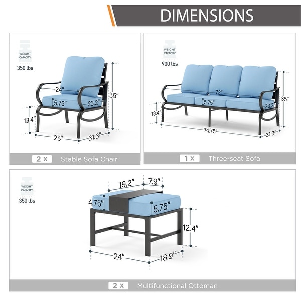 MAISON ARTS 5/7Seat Patio Conversation Set，Sofa Set with 2 x Single Sofa Chairs，1 x 3seater Sofa and Coffee Table/Ottomans