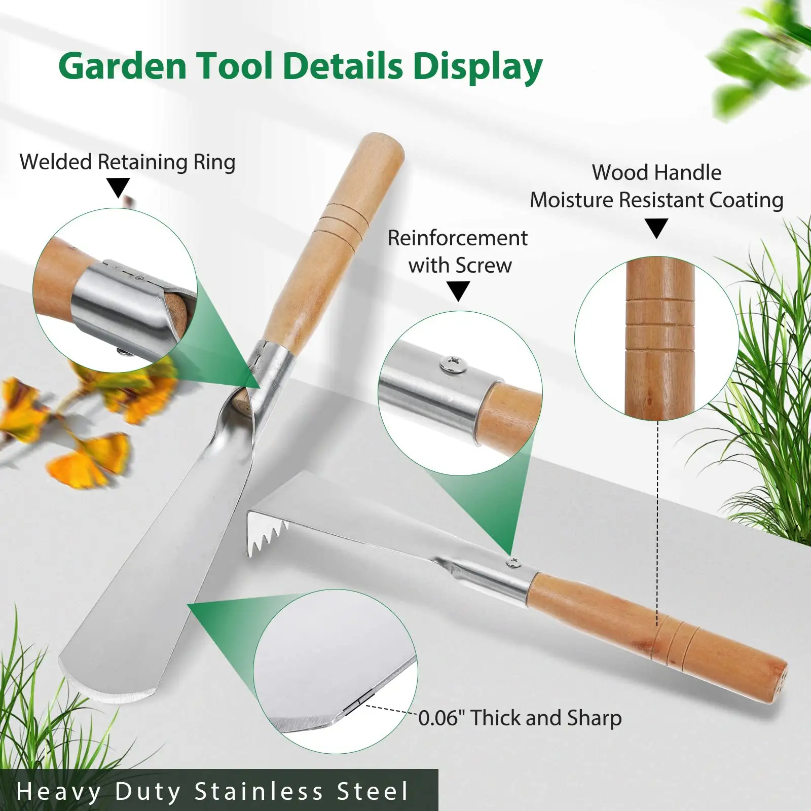 7 Piece Stainless Steel Heavy Duty Gardening Tools Set Wood Handle Gardening Hand Tools kit Garden Tool Set with Bag