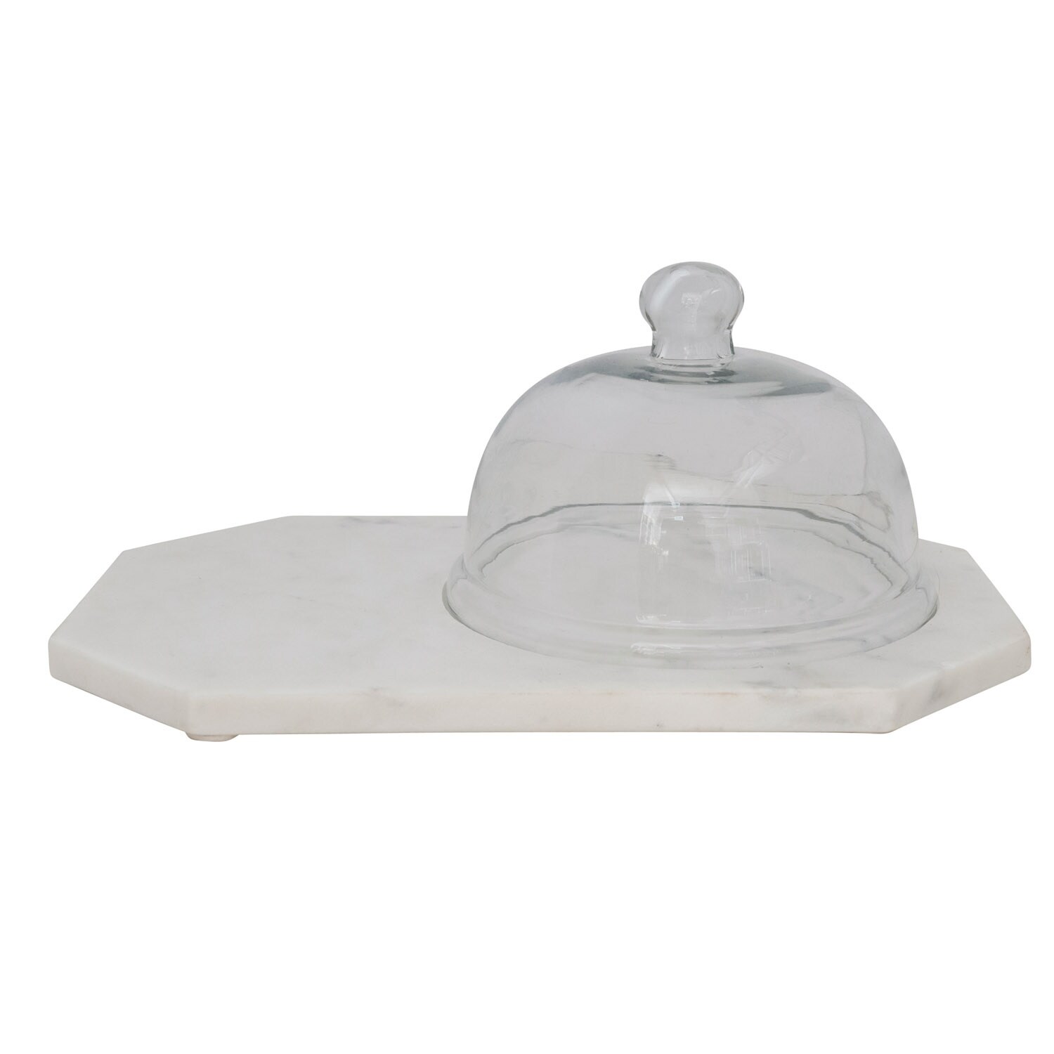 White Marble Serving Tray with Glass Cloche