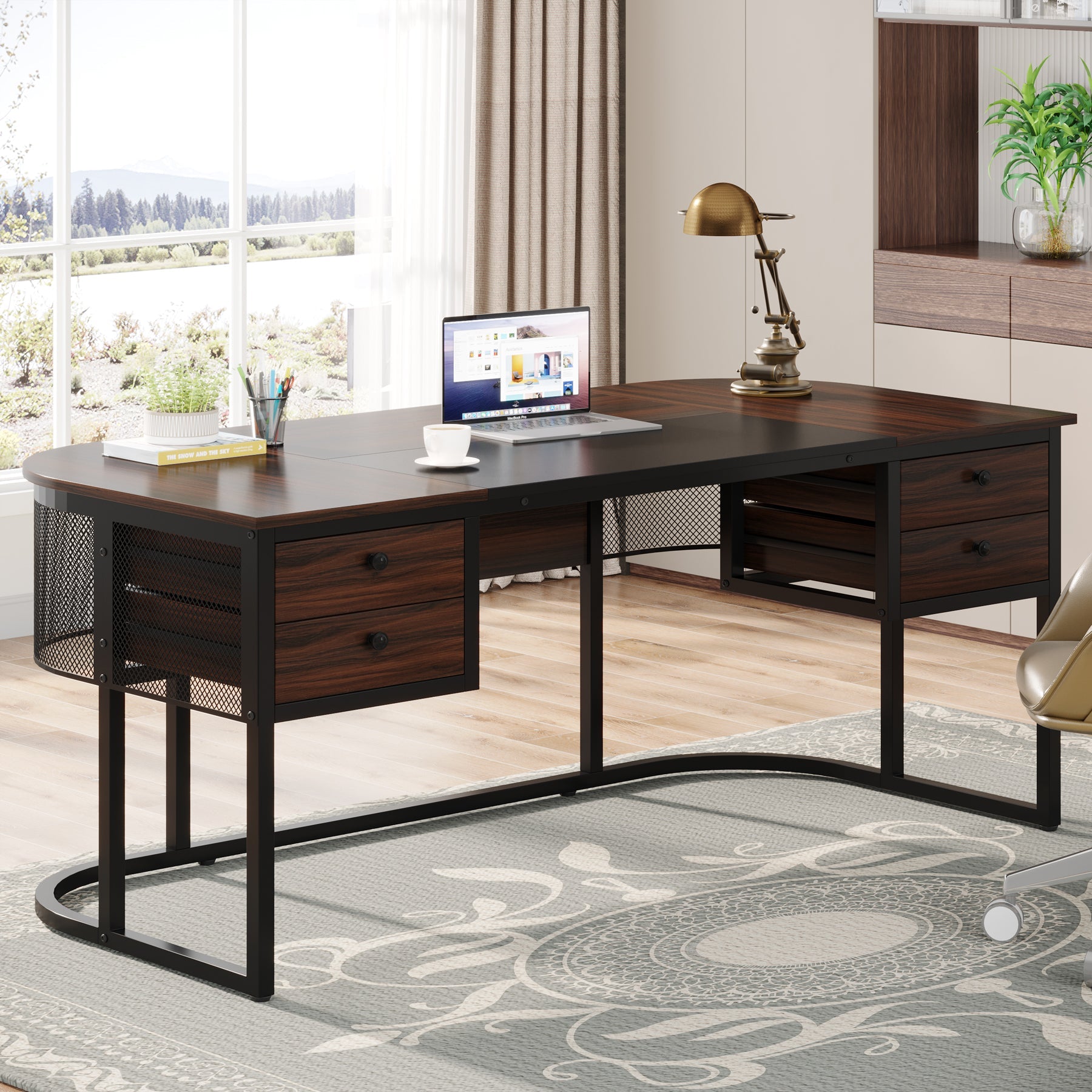 63-Inch Computer Desk Executive Desk with 4 Drawers