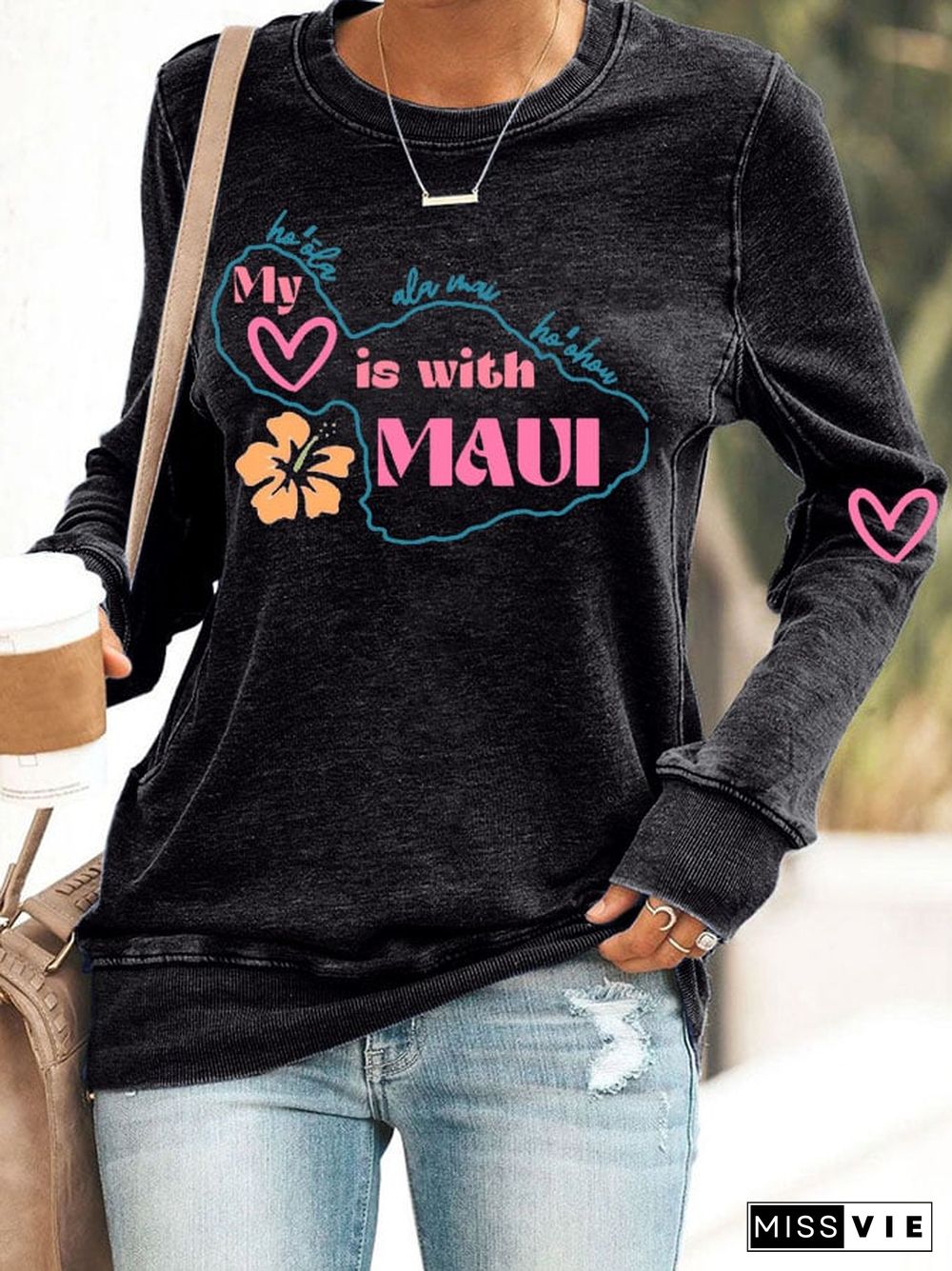 Women's Maui Strong My Heart Is With Maui Printed Sweatshirt