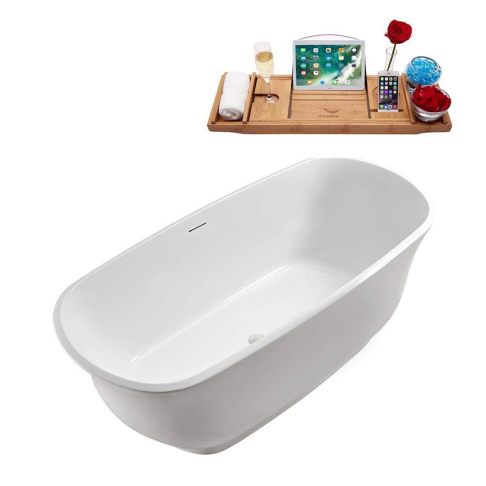 Streamline 59 in. Acrylic Flatbottom Freestanding Bathtub with Glossy White Drain N670WH