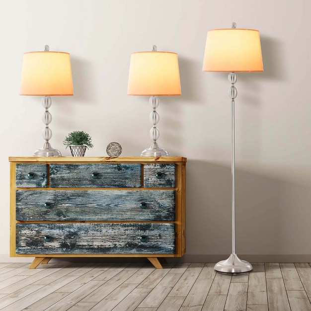 Tangkula 3 Pack Lamp Set Table amp Floor Lamp With Weighted Base amp Eye protecting Lamp Shade