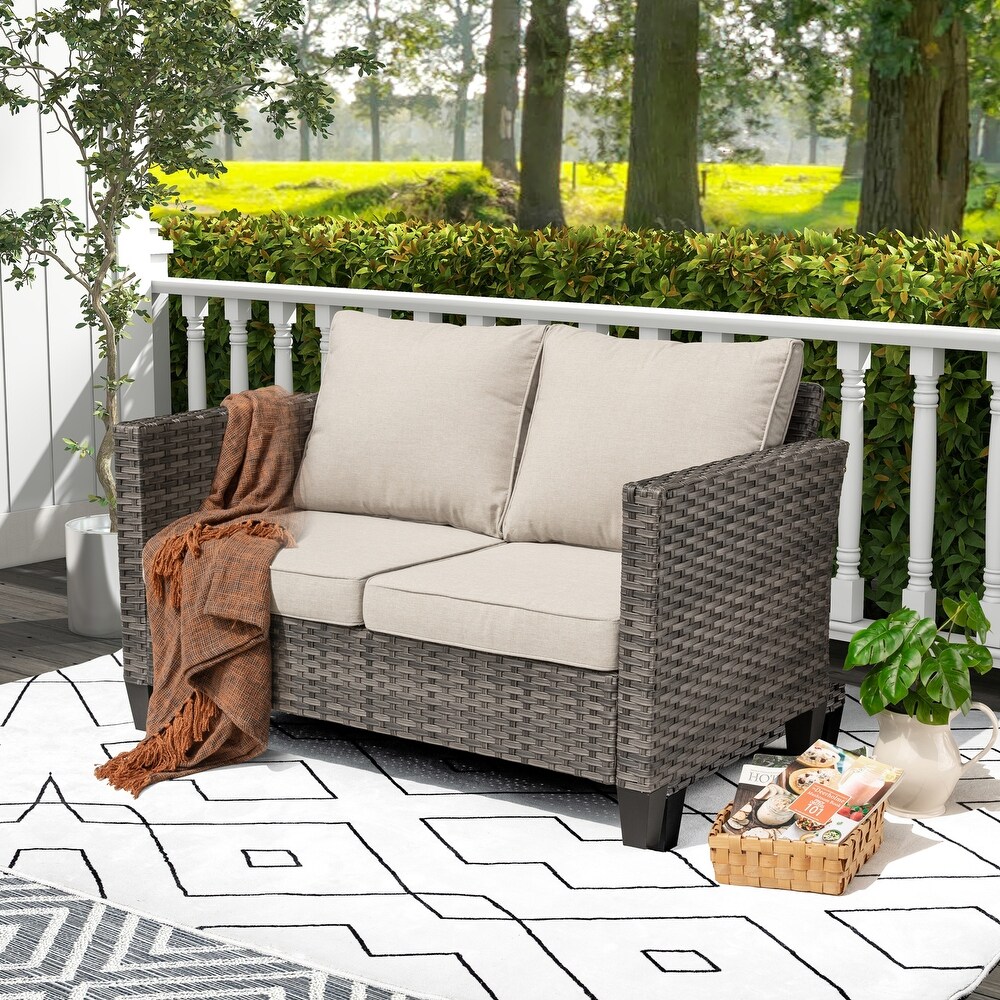 OVIOS Outdoor High back Grey Wicker Loveseat