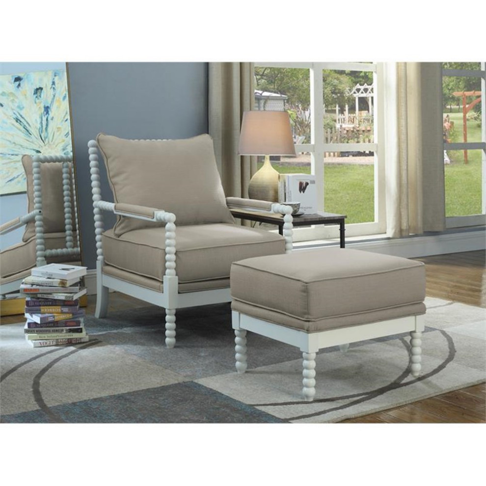 Best Master West Palm Solid Wood Living Room Accent Chair in Beige/White   Traditional   Armchairs And Accent Chairs   by Homesquare  Houzz