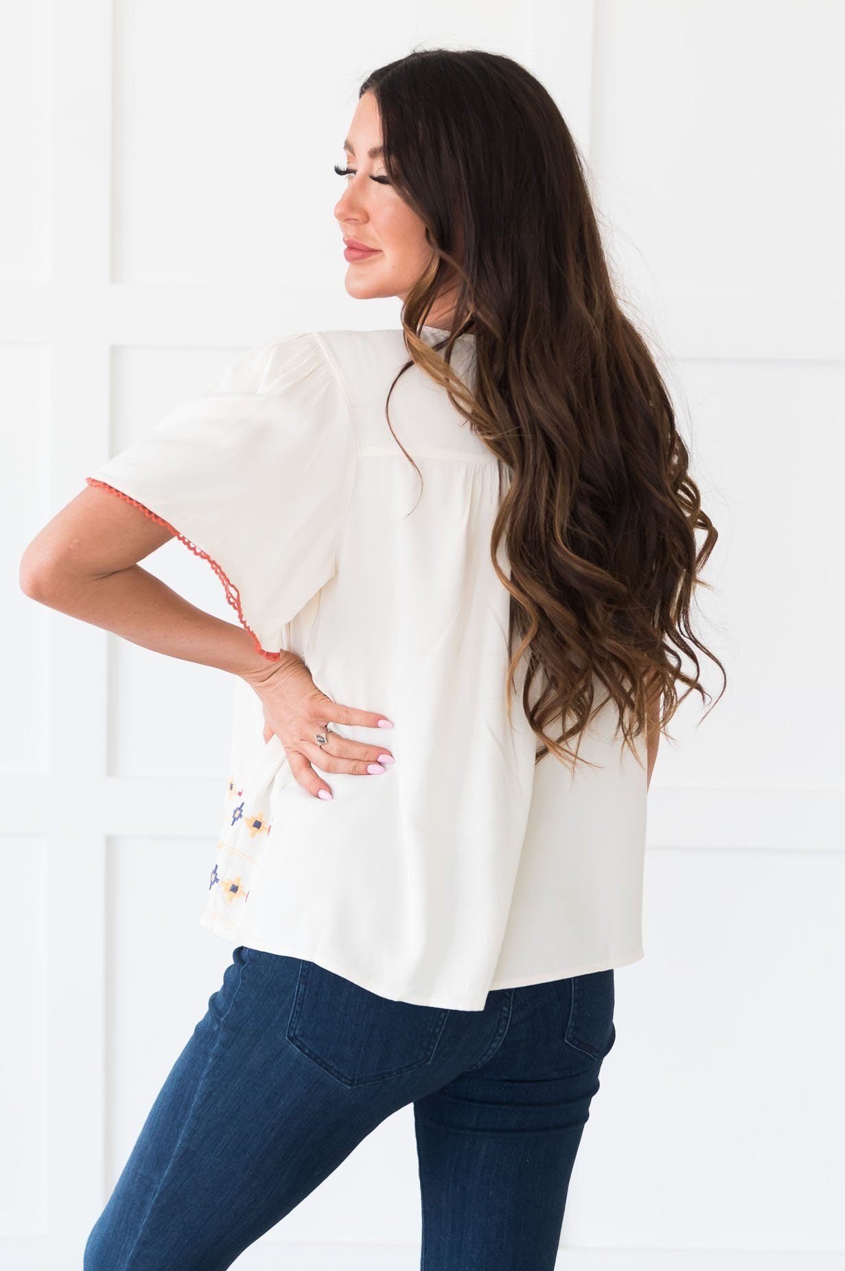 Forgetful Heart Embroidered Modest Blouse