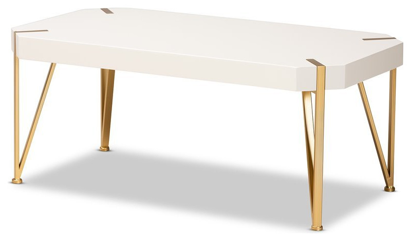 Baxton Studio Kassa Gold Metal and White Finished Wood Coffee Table   Contemporary   Coffee Tables   by Homesquare  Houzz