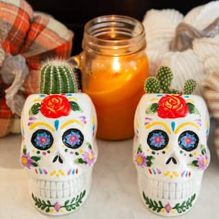 Flora Bunda 4 in. Day of the Dead Colorful Ceramic Skull Planters (Set of 2) CT1651E2