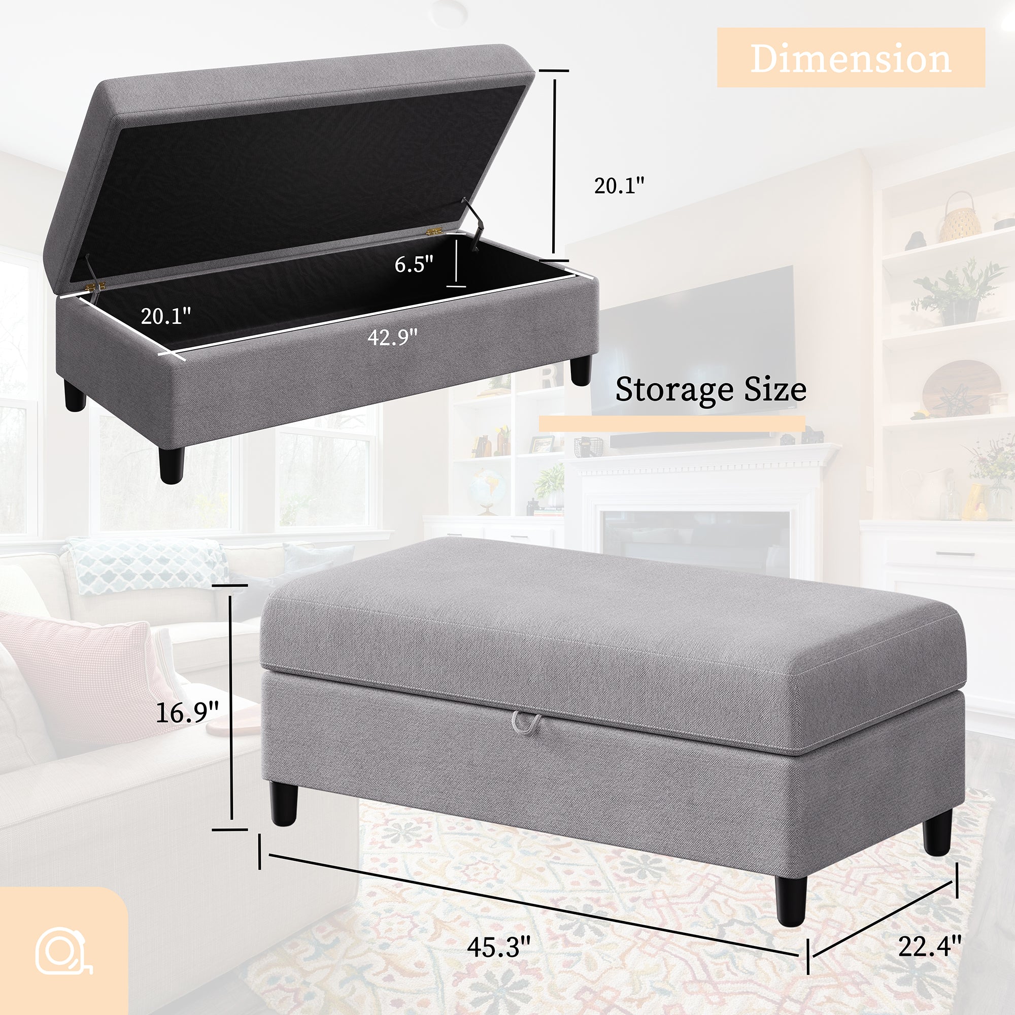 Sobaniilo 45” Folding Storage Ottoman, Entryway Bench, Storage Chest, Foot Rest Stool for Living Room, Bedroom (Light Gray)