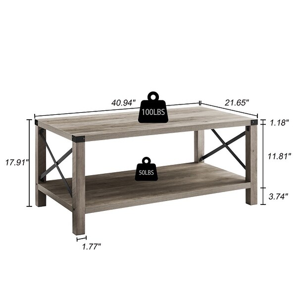 2-Tier Wooden Farmhouse Coffee Table with Metal X- Frame