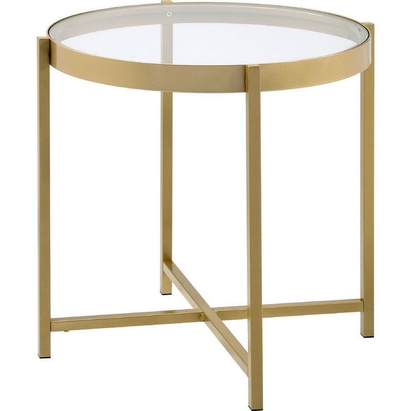 End Table with Round Glass Top and Metal Frame - Gold - 24 L x 24 W x 24 H Inches