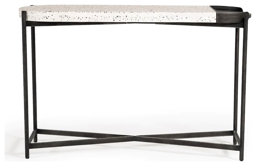 Sabrina Modern White Terrazzo Concrete  ampBlack Metal Console Table   Transitional   Console Tables   by V.S.D Furniture  Houzz