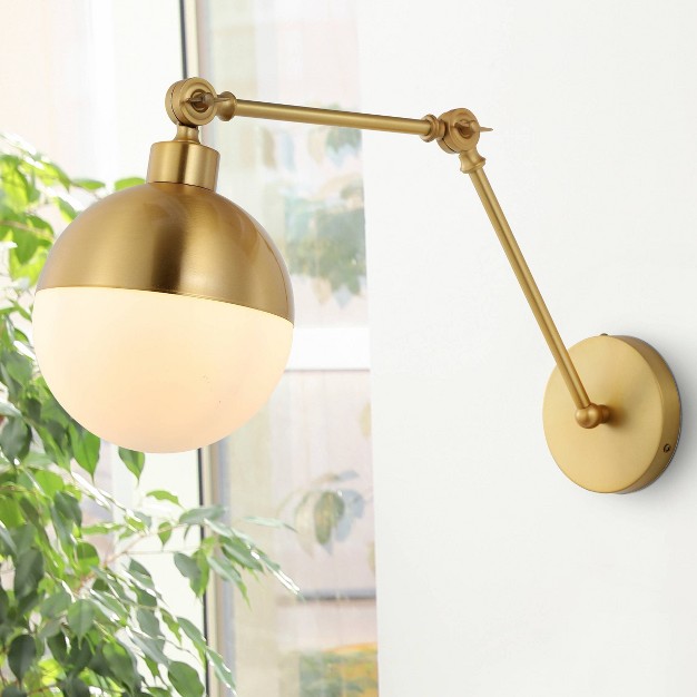 1 light Alba Mid century Modern Arm adjustable Iron glass Led Sconce Brass Gold frosted Jonathan Y