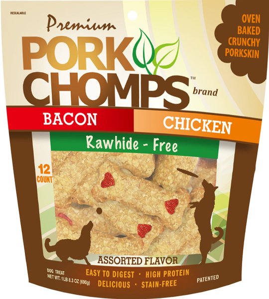 Premium Pork Chomps Assorted Flavors Crunchy Bone Dog Treats