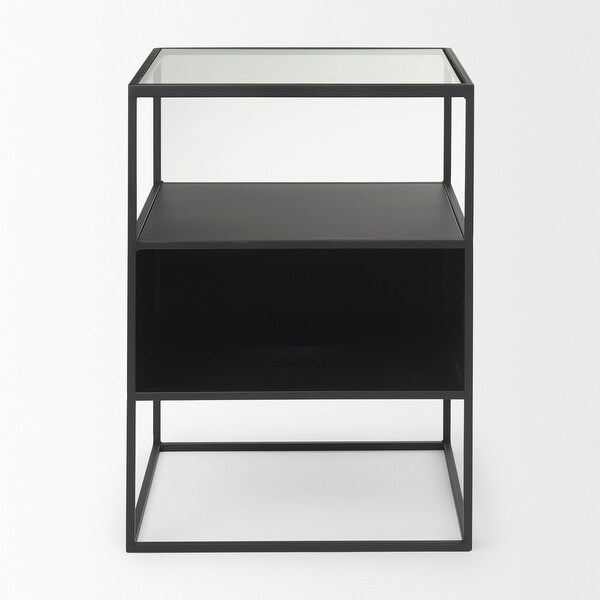 Samson Matte Black Iron w/ Glass Top Side Table - 15.7