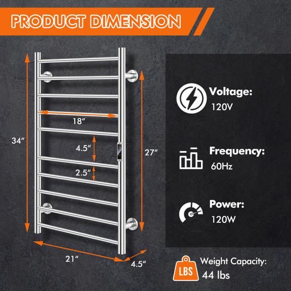 Costway 18349675 10 bar Heated Wall Mounted Towel ...