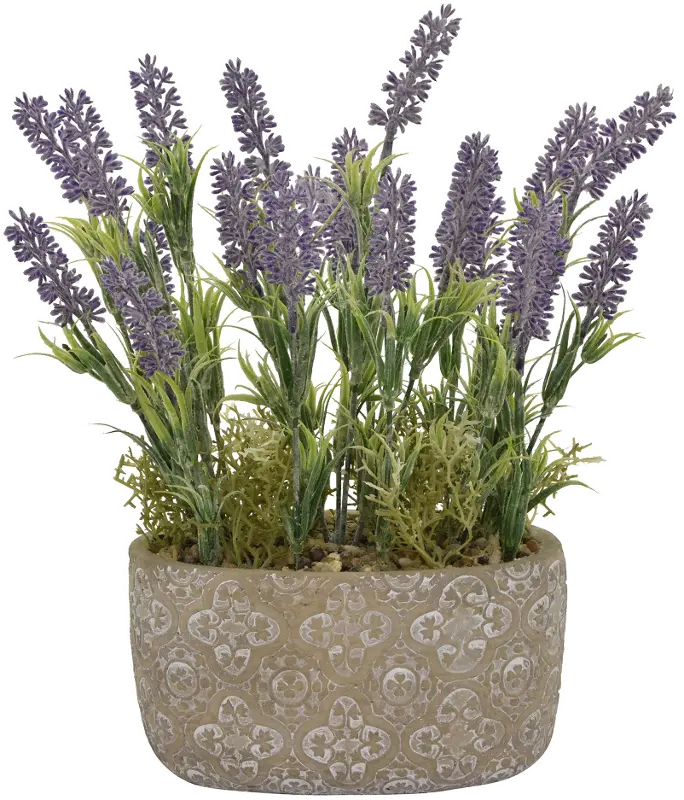 12 Inch Faux Lavender Arrangement in Cement Oval Pot