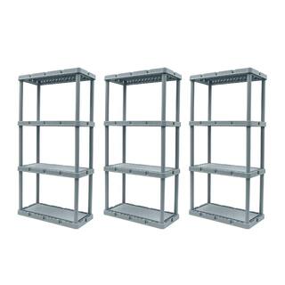 GRACIOUS LIVING Knect-A-Shelf Gray 4-Tier Resin 12 in. x 2 in. x 24 in. Light Duty Storage Shelving System (3-Pack) 3 x 91081-1C