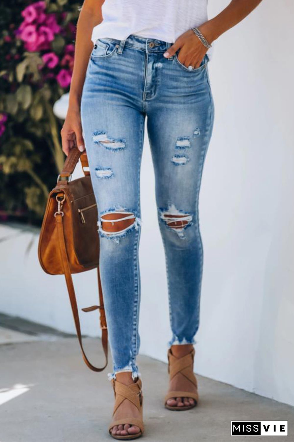 Elastic Ripped Skinny Jeans