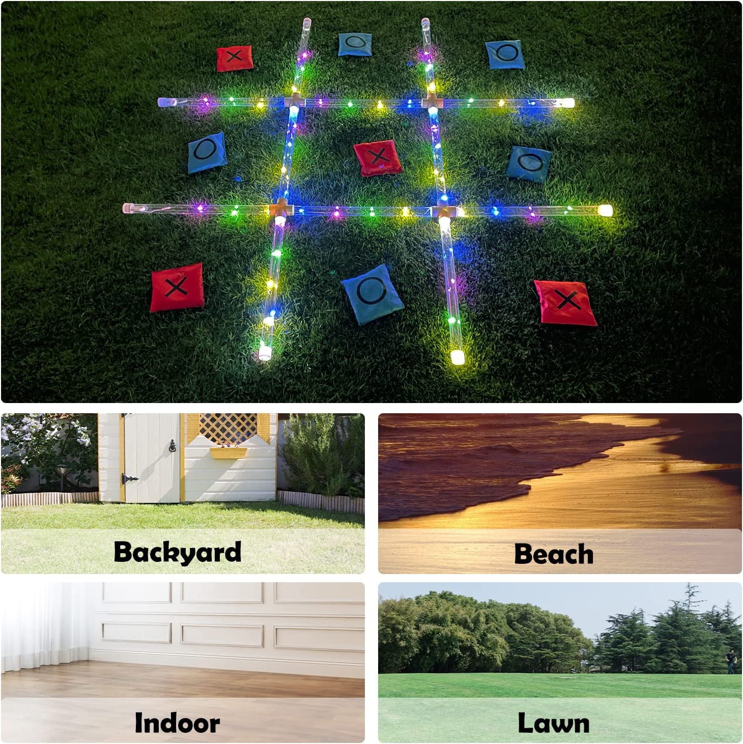 OTTARO Outdoor Games Giant Tic Tac Toe Games， Yard Lawn Toss Games with Light， Glow in Dark Backyard Games for Family Adults and Kids (3ft x 3ft)