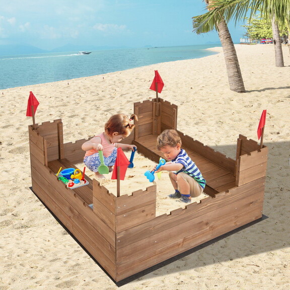 Costway 79254168 Kids Wooden Sandbox with Bottom L...