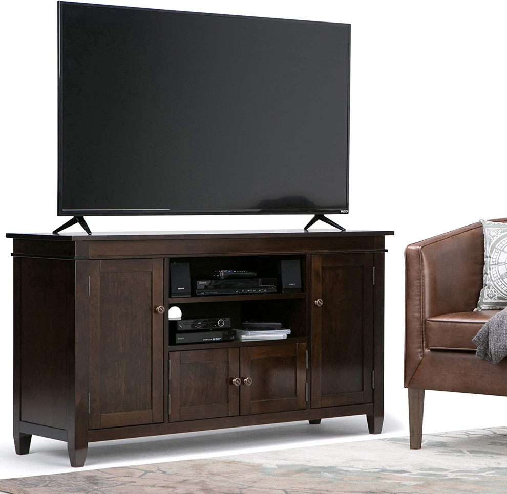 Traditional TV Stand  Spacious Cabinets  ampCenter Open Shelf  Dark Tobacco Brown   Transitional   Entertainment Centers And Tv Stands   by Decorn  Houzz