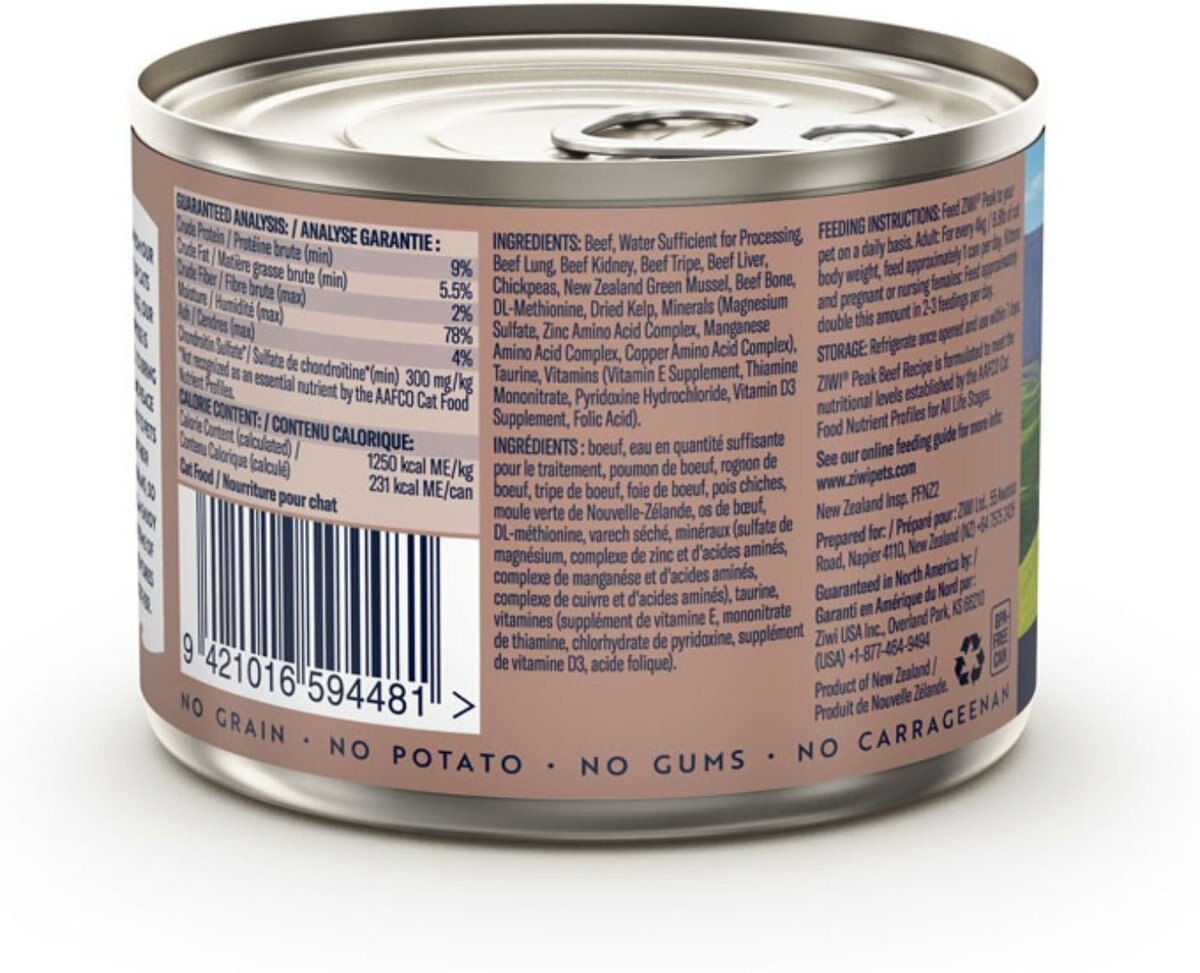 Ziwi Peak Beef Recipe Canned Cat Food