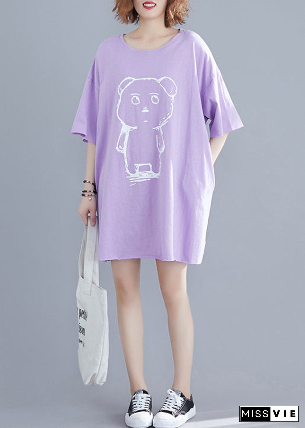 Women Purple Oversized Print Cotton Dresses Summer