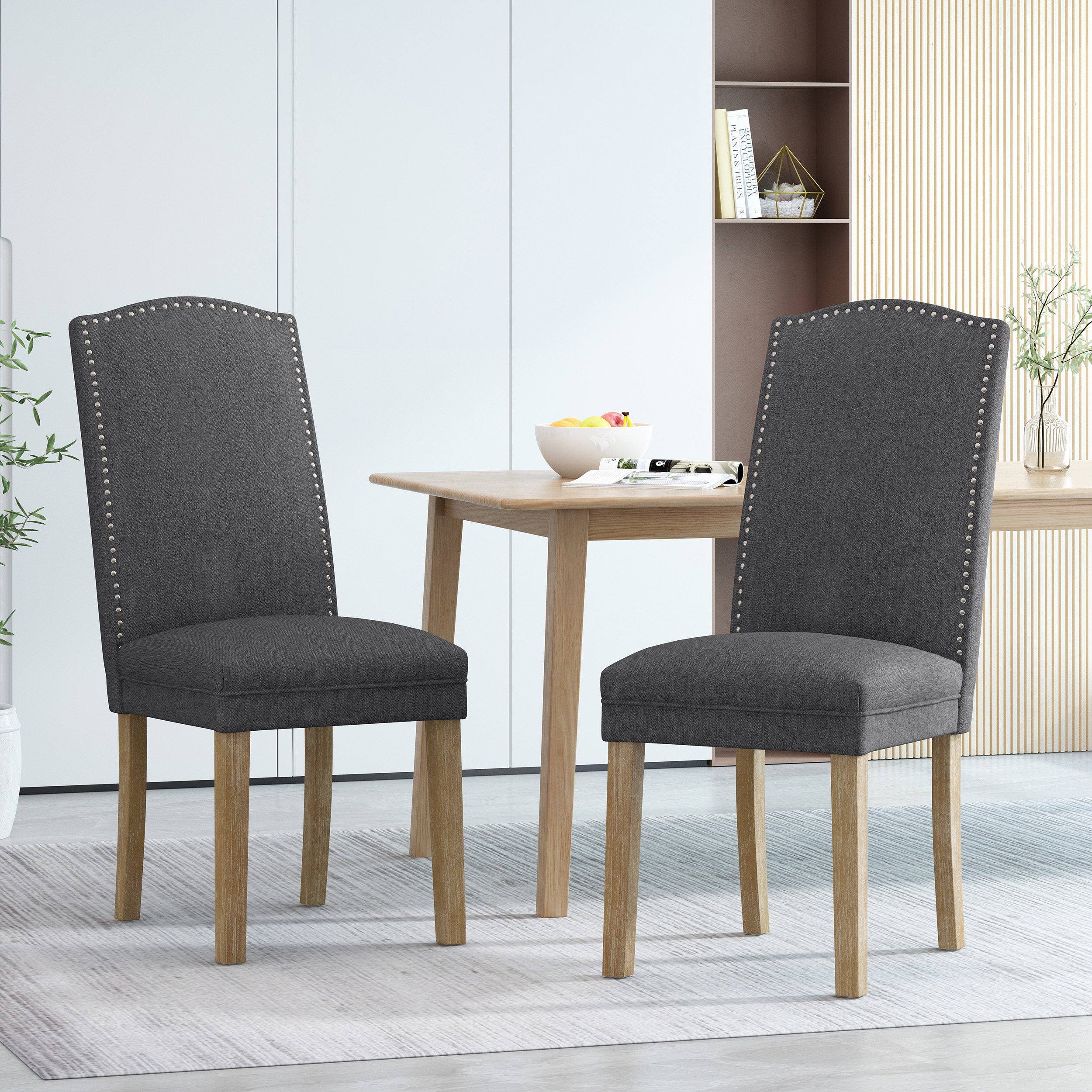 Geromin Contemporary Fabric Dining Chairs with Nailhead Trim, Set of 2