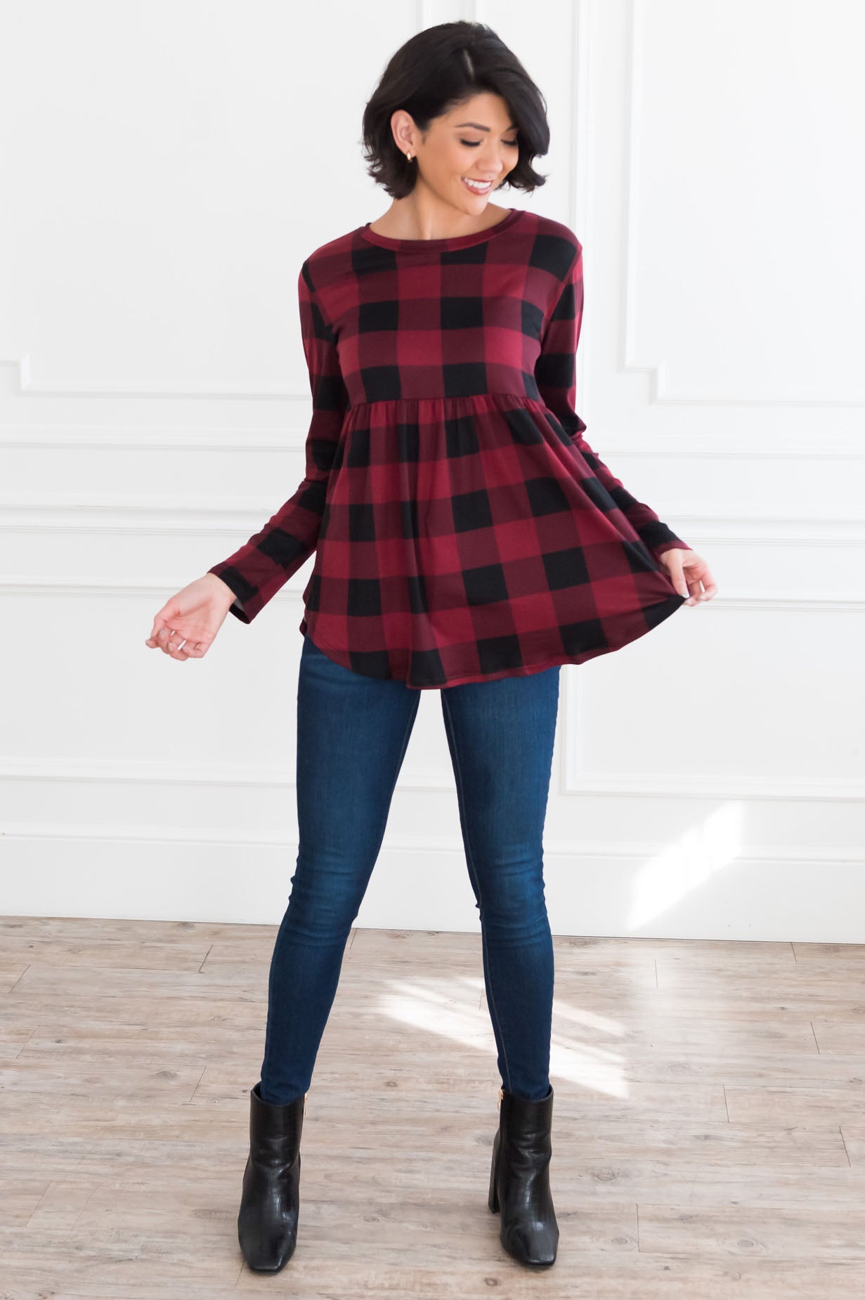 Breezy Plaid Modest Babydoll Top