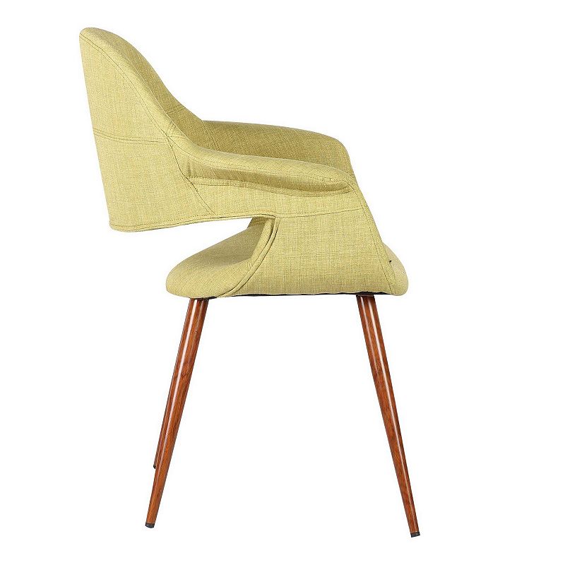 Fabric Mid Century Dining Chair with Round Tapered Legs， Green and Brown