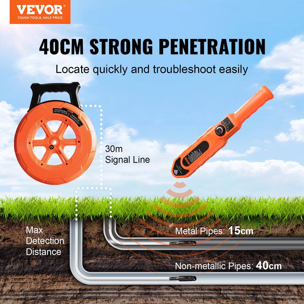 VEVOR Pipe Blockage Detector ABS Pipe Locator IP67 Waterproof with 100 ft. Signal Line 8 Spare Probes for PVC Plastic Metal XXGDDWQDXM302ETSSV0